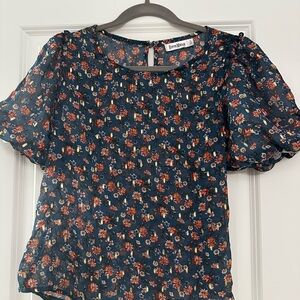 Roommates Navy Floral Puff Sleeve Top